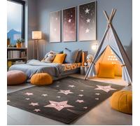 Tapis Enfant - Marque - Modèle - Gris - Rectangle - Étoiles