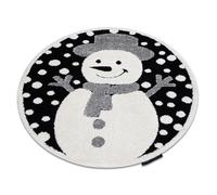 Tapis enfant moderne JOY Cercle Snowman bonhomme de neige pour enfants - structurel deux niveaux de polaire noir / crème cercle 160 cm