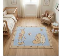 Tapis enfant petit ourson et lapin bleu et beige 60x100