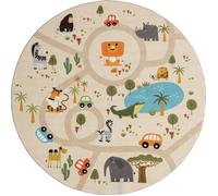 Tapis Enfant Rond - THE CARPET - Happy Kids - Beige - 200x200 cm - Antidérapant