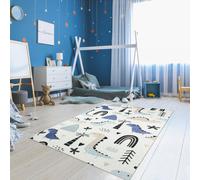 Tapis Enfant Tissé Motif Animaux Dino Bleu 120X160