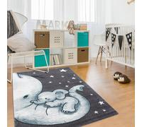 Tapis Enfant Tissé Motif Animaux Elephant Bleu 80X150