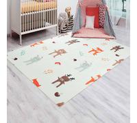 Tapis Enfant Tissé Motif Animaux Foret Crème 80X150