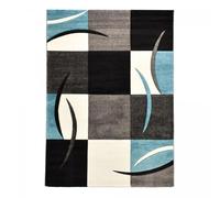 tapis entrée 60x110 tissé bleu rectangle motif damier LYN8 COMMA