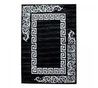 tapis entrée 80x150 tissé noir et blanc rectangle motif baroque FLORINI