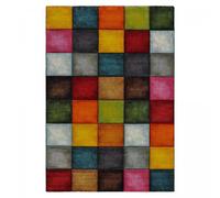 tapis entrée 80x150 tissé rouge et jaune rectangle motif damier LYN8 BELO 31