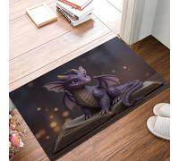 Tapis Entree Interieur 45X75Cm, Paillasson Interieur Dragon Dessin Animé 3D Bibliothèque, Tapis De Sol Absorbant Lavable Antidérapant Animaux Fantastiques, Paillasson Entrée Fin Pour Couloir, Violet