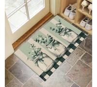 Tapis Entree Interieur 50X80Cm, Paillasson Interieur Rayures De Vase Champêtre, Tapis De Sol Absorbant Lavable Antidérapant Feuilles De Plantes Rétro, Paillasson Entrée Fin Pour Couloir, Vert Olive