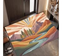 Tapis Entree Interieur Bohème Rétro, 50 x 80 cm Lavable en Machine | Paillasson Pour Porte Montagnes Rivières Lumière Du Soleil, Antidérapant, Poil Ras pour Chambre Salle a Manger Descente de Lit