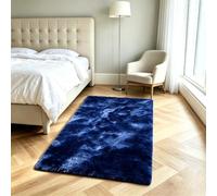 Tapis Entree Interieur Doux et Chaleureux 130x240cm Bleu Foncé | Tapis Rond À Poils Longs Style Moderne Pour Chambre Salle A Manger Descente De Lit Bureau Cuisine