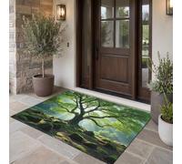 Tapis Entree Interieur Lumière Du Soleil Forêt 80 x 120 cm Lavable en Machine | Tapis Arbres Anciens Pierre Moussue AntidéRapant Poil Ras, pour Chambre, Cuisine, Entrée, Decoration,Vert Gazon