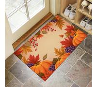 Tapis Entree Interieur Paillasson 40X60Cm Plantes D'Automne Rurales, Tapis Cuisine Devant Evier Antidérapant Lavable Paillasson Citrouille Feuilles Baies Pour Entrée Couloir, Cuisine, Couleur Orange