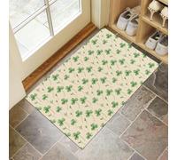 Tapis Entree Interieur Paillasson 40X60Cm Trèfle L'Aquarelle Pastorale, Tapis Cuisine Devant Evier Antidérapant Lavable Paillasson Plantes Fraîches Feuilles Pour Entrée Couloir, Cuisine, Beige Vert