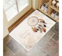 Tapis Entree Interieur Paillasson 90X150Cm Attrape-Rêves Bohème En Plumes, Tapis Cuisine Devant Evier Antidérapant Lavable Paillasson Affiche Rétro Aquarelle Pour Entrée Couloir, Cuisine, Beige