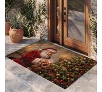 Tapis Entree Interieur Peinture L'Huile Noël Ancienne 80X120Cm Antidérapant | Paillasson Fantaisie Lumière Étoiles Père Noël Brun Lavable, Tapis De Porte Doux Pour Couloir Cuisine Descente De Lit