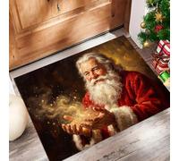 Tapis Entree Interieur Peinture L'Huile Noël Fantastique 60X90Cm Antidérapant | Paillasson Lumière Rétro Étoilée Père Noël Brun Foncé Lavable, Tapis De Porte Doux Pour Couloir Cuisine Descente De Lit