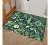 Tapis Entree Interieur plantes Feuilles fleurs sauvages 45 x 75 cm Tapis Cuisine Devant Evier Antidérapant et Lavable en Machine | Tapi Couloir Paillasson Interieur pour Entrée d'animaux, Vert foncé