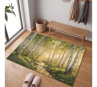 Tapis Entree Interieur Ruisseau Forestier, 90 x 150 cm Lavable en Machine | Paillasson Pour Porte Lumière Soleil Filtre À Travers Forêt Bouleaux, Antidérapant pour Salle a Manger Descente de Lit