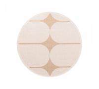 Tapis exterieur 160 x 160-cm, beige, marron, forme rond, kilim géométrique, idéal terrasse