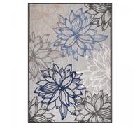 Tapis extérieur 80x150 tissé kilim gris et bleu CHIMEKO