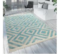 Tapis Extérieur Bleu Blanc Balcon Terrasse Motif Losanges Design Scandinave [60x100 cm]
