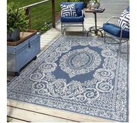 Tapis extérieur, kilim reversible 120x170 LYN2 O REVERSIBLE bleu et blanc
