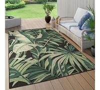 Tapis Extérieur Terrasse Salon Cuisine Palmiers Jungle Motif Fleuri Boho Vert Noir, Dimension: 240x340 cm, Couleur: Noir 5