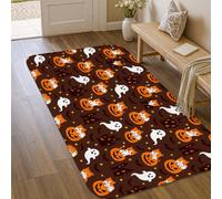Tapis fantôme, citrouilles et chat festif et ludique, pour Halloween, paillasson rectangulaire à poils ras - Ne perd pas ses poils - Décoration de salle de bain, entrée, chevet - Marron - 0,9 x 1,5 m