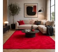 Tapis Fausse Fourrure Pearl Rouge - Tapis Shaggy Doux à Poils Longs