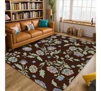 Tapis floral traditionnel vintage feuilles bleues sans marron en éponge à poils courts pour salon, chambre à coucher, salle à manger, bureau, décoration de bureau 1,5 x 2,1 m
