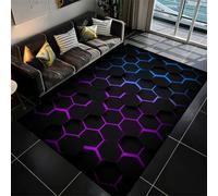 Tapis Gamer Chambre Ado Garçon Adulte Vision Géométrique Néon Coloré Graffiti Imprimé 3D Rug de Chaise Gaming Salon Tapis de Sol Déco Antidérapant Flanelle Doux Carpet (Violet,45x120 cm)
