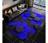 Tapis Gamer Chambre Ado Garçon Adulte Vision Géométrique Néon Coloré Graffiti Imprimé 3D Rug de Chaise Gaming Salon Tapis de Sol Déco Antidérapant Flanelle Doux Carpet (Bleu,140x200 cm)