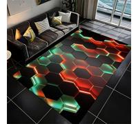 Tapis Gamer Chambre Ado Garçon Adulte Vision Géométrique Néon Coloré Graffiti Imprimé 3D Rug de Chaise Gaming Salon Tapis de Sol Déco Antidérapant Flanelle Doux Carpet (Vert,120x180 cm)