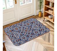 Tapis géométrique, moderne, contemporain, floral, ornemental, aucun bleu marine, tapis de porte éponge à poils ras pour bordure d'entrée, salle de bain, buanderie, décoration de chevet, 0,6 x 0,9 m