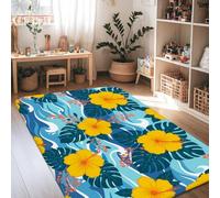 Tapis hibiscus, motif feuilles tropicales et vagues, jaune, antidérapant, esthétique, rectangulaire, pour salon, chambre à coucher, dortoir, cuisine, décoration 1,2 x 1,8 m