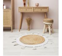 Tapis Rond en Jute Pompons 80cm Blanc