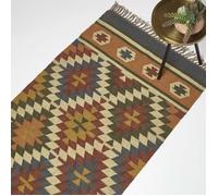 HOMESCAPES Tapis de Couloir Kilim en Jute et Laine, Tapis Long Multicolore Lucea, Tapis de Salon Artisanal 80x180 cm
