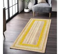 Tapis indien en jute naturelle tressé à la main, respectueux de l'environnement, tapis bohème pour chambre à coucher, salon, ferme, décoration de chambre d'enfant, couleur naturel/jaune, 0,6 x 6 m