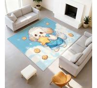 Tapis Intérieur 120 x 180 cm Dessin Animé Animal Chien Animal de Compagnie Tapis Caniche Étoiles Dorées Bleu Lavable, Tapis de Chambre Moderne à Poil Ras, Antidérapant Tapiss Sol Décor À La Maison