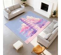 Tapis Intérieur 50 x 80 cm Esthétique Onirique Tapis Anime Moderne Lavable, Tapis de Chambre Moderne à Poil Ras, Antidérapantnt, Tapis Sol Décor À La Maison Tour de Pise Nuages Ciel Rose Violet