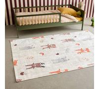 Tapis Intérieur Enfant Blanc Imprimé Animaux Thème Automnal - Ravon Blanc 160X230