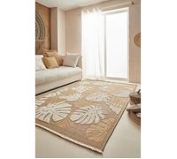 Tapis intérieur extérieur aspect jute aux motifs feuilles - NAZAR RUGS - 160x230 cm - Nature - Jaune