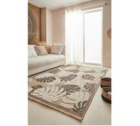 Tapis intérieur extérieur aspect jute aux motifs feuilles - NAZAR RUGS - 160x230 cm - Nature - Noir