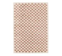 Tapis intérieur shaggy poils longs 80x150cm damier vieux rose et crème