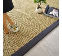 Tapis Jonc de mer - Assam chevron - Ganse coton anthracite - 160 x 230 cm