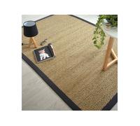 Tapis Jonc de mer - Assam chevron - Ganse coton noire - 80 x 150 cm