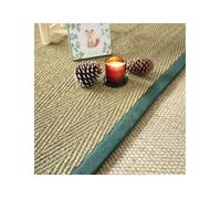 Tapis Jonc de mer - Assam chevron - Ganse lin vert sapin - 250 x 350 cm