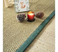 Tapis Jonc de mer - Assam chevron - Ganse lin vert sapin - 250 x 350 cm