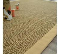 Tapis Jonc de mer - Bihar fin chevron - Ganse coton beige - 200 x 200 cm