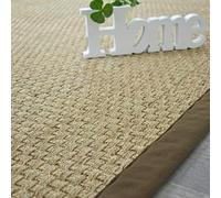 Tapis jonc de mer - Paro fin natté 4x4 - Ganse coton marron - 80 x 150 cm